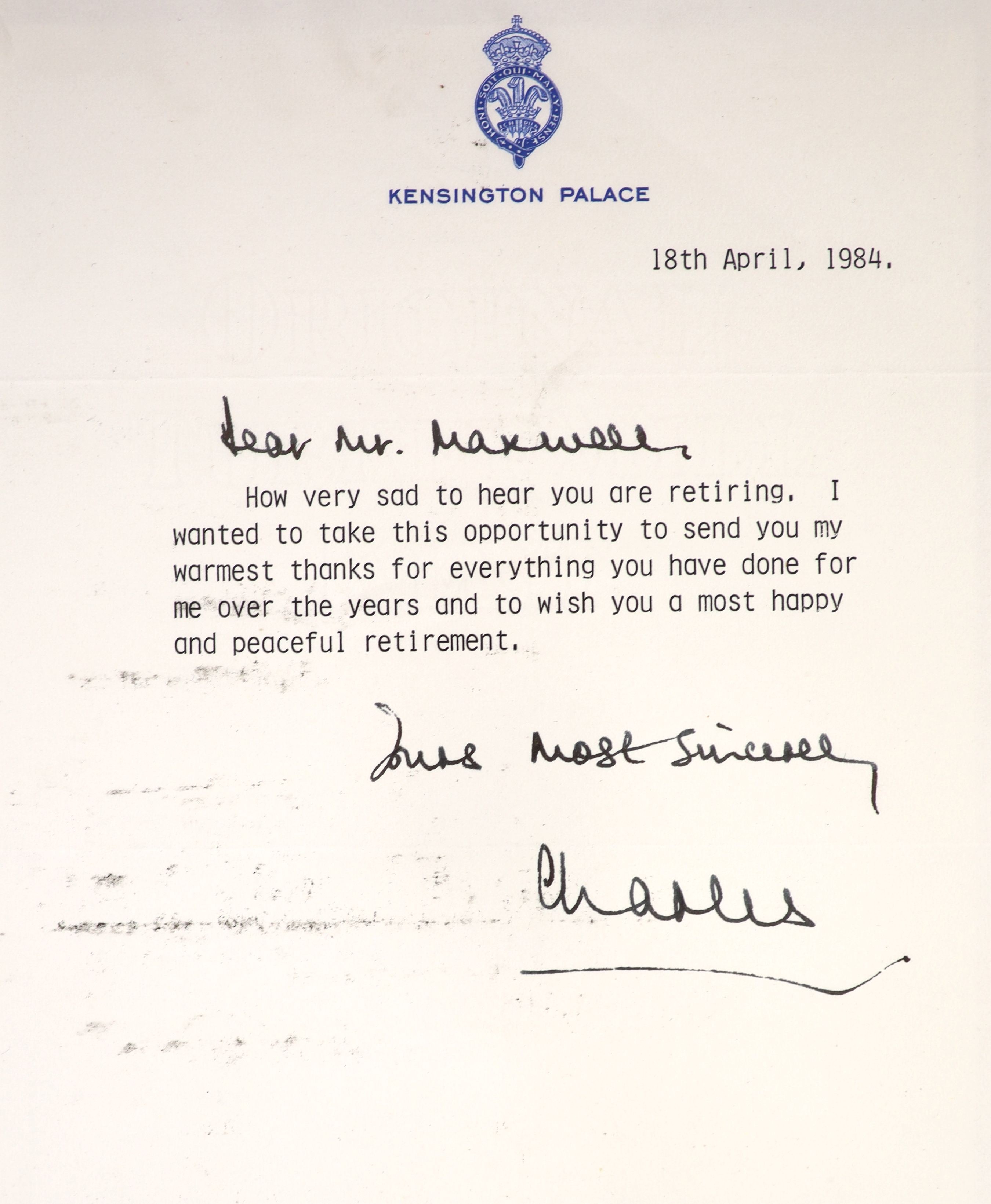 Royal Interest - an album of autograph letters to Alan Maxwell MVO, of the photographic and camera specialists, Wallace Heaton Ltd., official suppliers to the Royal Family